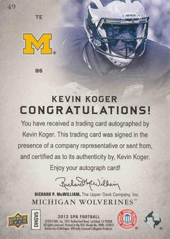 2012 SP Authentic - Autographs #49 Kevin Koger Back