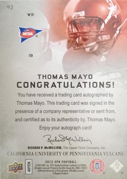 2012 SP Authentic - Autographs #92 Thomas Mayo Back
