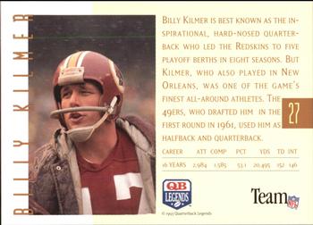 1993 Quarterback Legends #27 Billy Kilmer Back