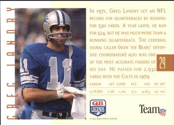 1993 Quarterback Legends #29 Greg Landry Back