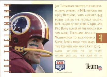 1993 Quarterback Legends #41 Joe Theismann Back