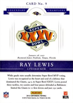 2012 Panini Contenders - Legendary Champions #9 Ray Lewis Back