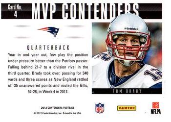 2012 Panini Contenders - MVP Contenders #4 Tom Brady Back