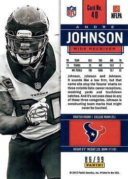 2012 Panini Contenders - Playoff Ticket #40 Andre Johnson Back