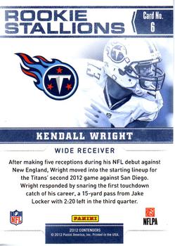 2012 Panini Contenders - Rookie Stallions #6 Kendall Wright Back
