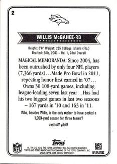 2012 Topps Magic - Mini #2 Willis McGahee Back