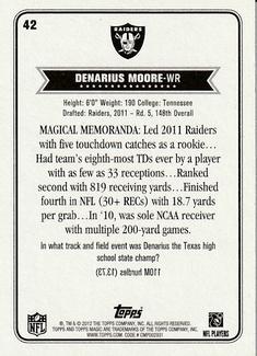 2012 Topps Magic - Mini #42 Denarius Moore Back