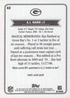2012 Topps Magic - Mini #62 A.J. Hawk Back