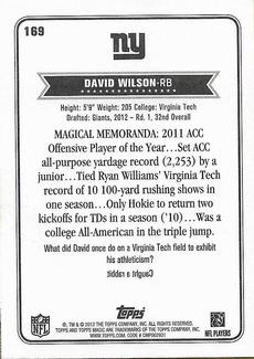2012 Topps Magic - Mini #169 David Wilson Back