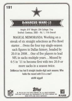 2012 Topps Magic - Mini #191 DeMarcus Ware Back