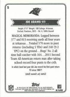 2012 Topps Magic - Mini Blue Border #5 Joe Adams Back