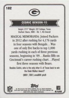 2012 Topps Magic - Mini Blue Border #182 Cedric Benson Back