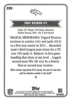 2012 Topps Magic - Mini Blue Border #209 Eric Decker Back