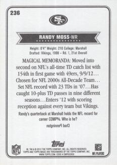 2012 Topps Magic - Mini Blue Border #236 Randy Moss Back
