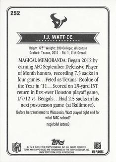 2012 Topps Magic - Mini Blue Border #252 J.J. Watt Back
