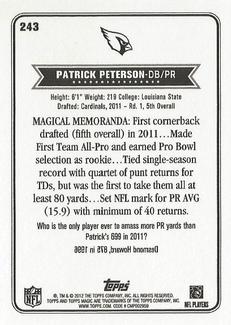 2012 Topps Magic - Mini Pigskin 50 #243 Patrick Peterson Back