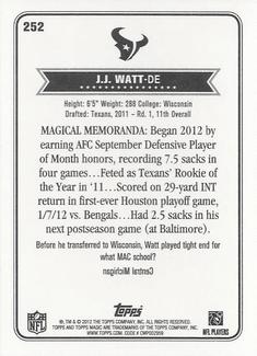2012 Topps Magic - Mini Pigskin 50 #252 J.J. Watt Back