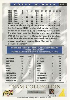 1997 Score New York Giants #14 Corey Widmer Back