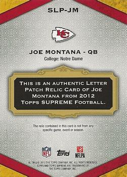 2012 Topps Supreme - Letter Patches #SLP-JM Joe Montana Back