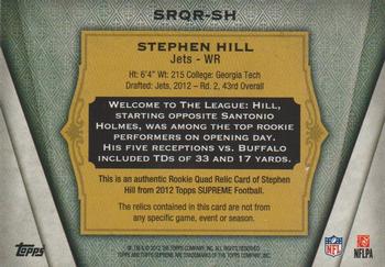 2012 Topps Supreme - Rookie Quad Relics Patch Red #SRQR-SH Stephen Hill Back