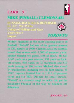 1992 JOGO #9 Mike Clemons Back