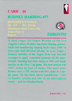 1992 JOGO #16 Rodney Harding Back