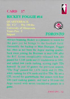 1992 JOGO #17 Rickey Foggie Back
