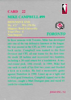 1992 JOGO #22 Mike Campbell Back