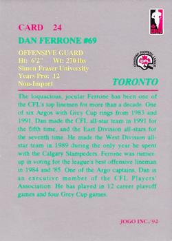 1992 JOGO #24 Dan Ferrone Back