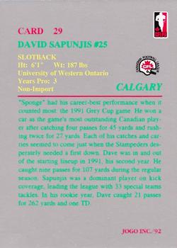 1992 JOGO #29 David Sapunjis Back