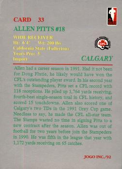 1992 JOGO #33 Allen Pitts Back