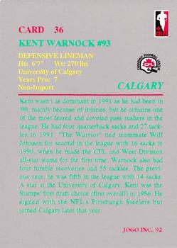 1992 JOGO #36 Kent Warnock Back