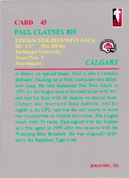 1992 JOGO #45 Paul Clatney Back