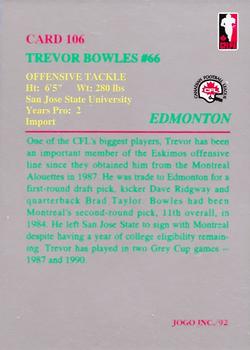 1992 JOGO #106 Trevor Bowles Back