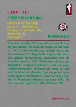 1992 JOGO #113 Chris Walby Back