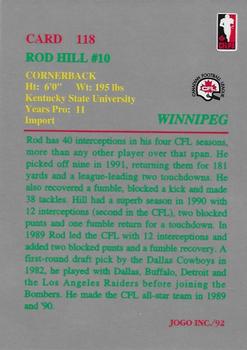 1992 JOGO #118 Rod Hill Back