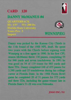 1992 JOGO #120 Danny McManus Back