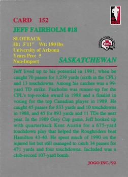 1992 JOGO #152 Jeff Fairholm Back