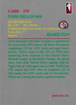 1992 JOGO #179 Todd Dillon Back