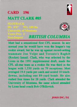1992 JOGO #196 Matt Clark Back