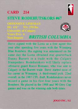 1992 JOGO #214 Steve Rodehutskors Back