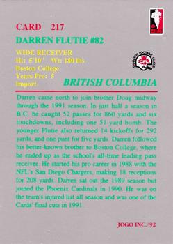 1992 JOGO #217 Darren Flutie Back