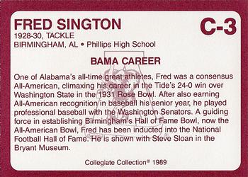 1989 Collegiate Collection Coke Alabama Crimson Tide (20) #C-3 Fred Sington Back