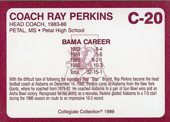 1989 Collegiate Collection Coke Alabama Crimson Tide (20) #C-20 Ray Perkins Back