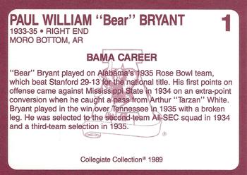 1989 Collegiate Collection Coke Alabama Crimson Tide (580) #1 Paul W. Bryant Back