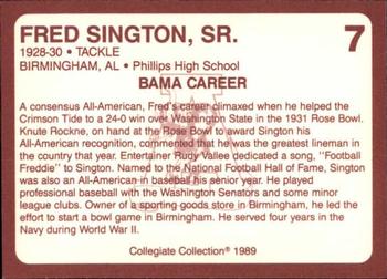 1989 Collegiate Collection Coke Alabama Crimson Tide (580) #7 Fred Sington, Sr. Back