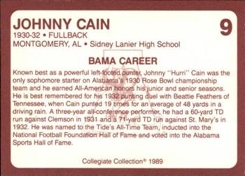 1989 Collegiate Collection Coke Alabama Crimson Tide (580) #9 Johnny Cain Back