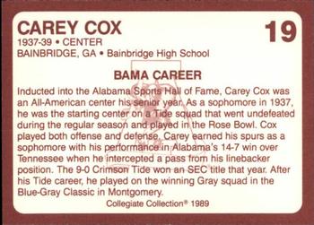 1989 Collegiate Collection Coke Alabama Crimson Tide (580) #19 Cary Cox Back