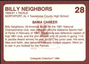 1989 Collegiate Collection Coke Alabama Crimson Tide (580) #28 Billy Neighbors Back