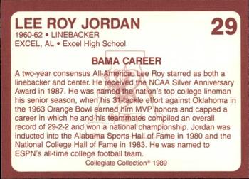 1989 Collegiate Collection Coke Alabama Crimson Tide (580) #29 Lee Roy Jordan Back